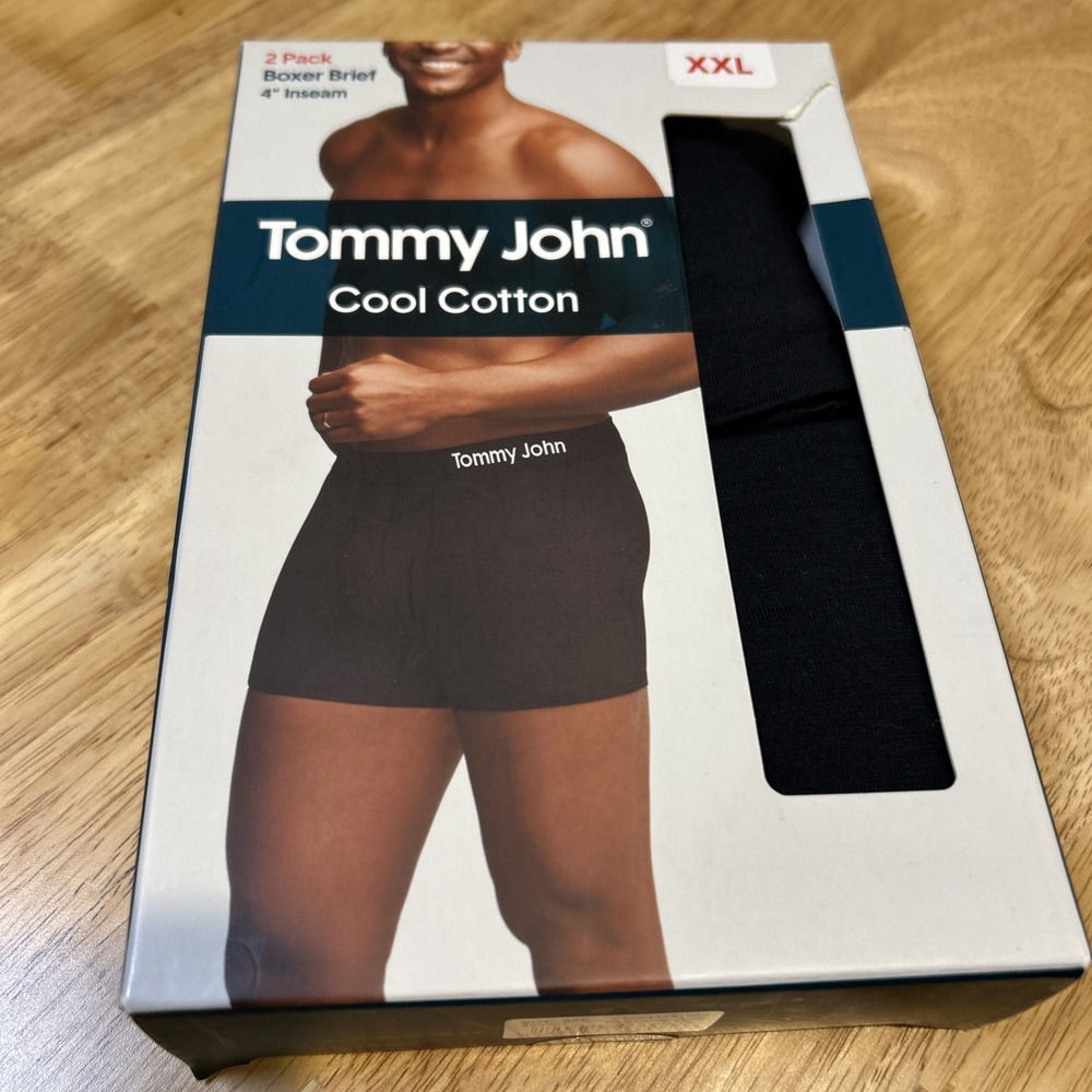 Tommy John Cool Cotton Boxer Brief 4" XXL 2 Pack Black Underwear 10033481060